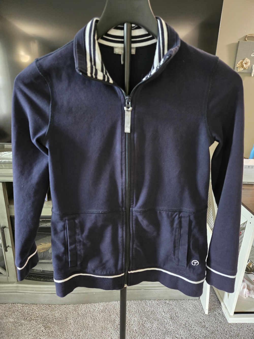 T by Talbots Navy and White Zip-Front Jacket